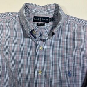 Ralph Lauren Button Down Shirt Plaid Check‎ Long Sleeve Cotton Mens L